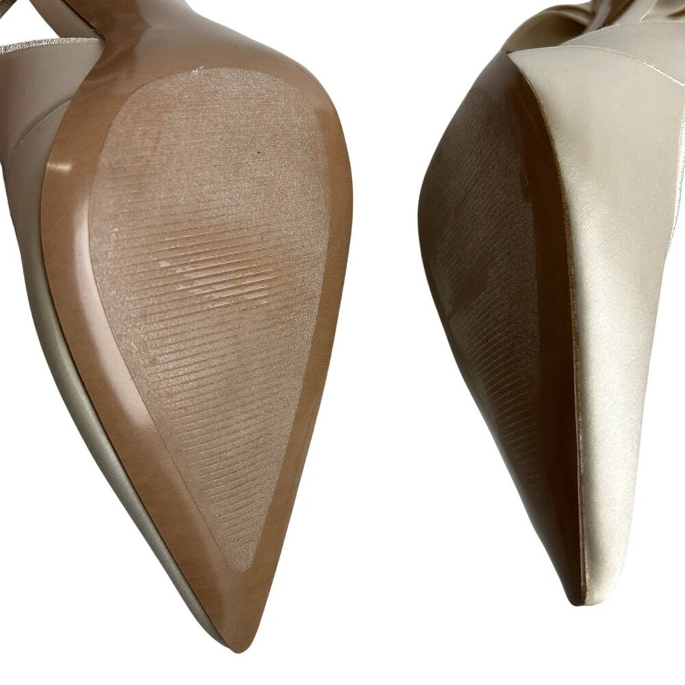 STUNNING Steve Madden Teacup Ivory Satin Sling Back Stiletto Pump Bow Sz 10M NEW - Picture 13 of 16